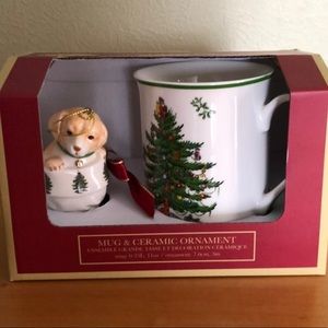 Spode Christmas Tree Mug and Puppy Ornament Set